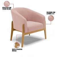 Poltrona Stella Veludo Rosê Base Madeira Castanho D03 - D'rossi - 3