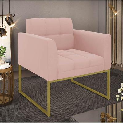 Poltrona Elisa Veludo Rosê Base Metálica Industrial Dourado D'Rossi