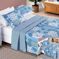 Colcha + Jogo De Cama Bouti Estampado King 07 Peças 100% Poliéster - Azul Sereno - 1