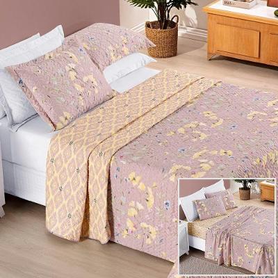 Colcha + Jogo De Cama Bouti Estampado Queen 07 Peças 100% Poliéster - Lavanda