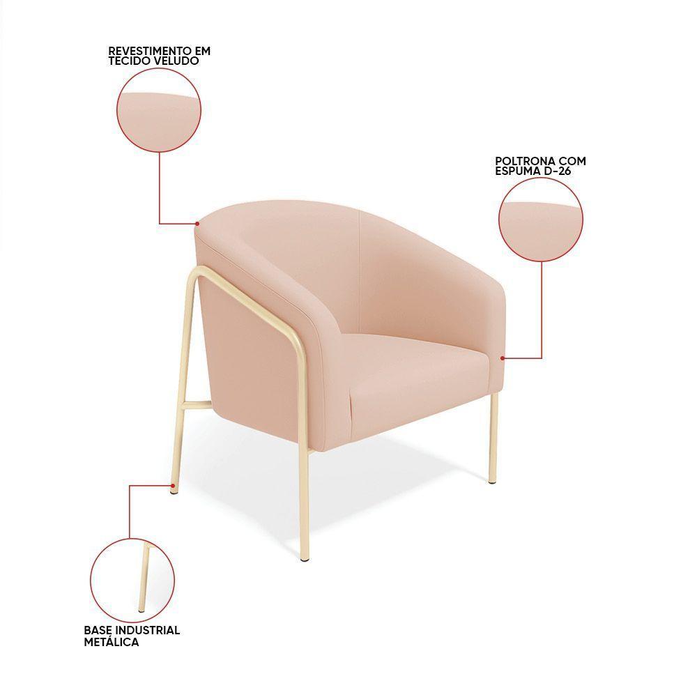 Poltrona Sala Industrial Alta Champanhe Stella Veludo D03 - D'rossi Rose - 6