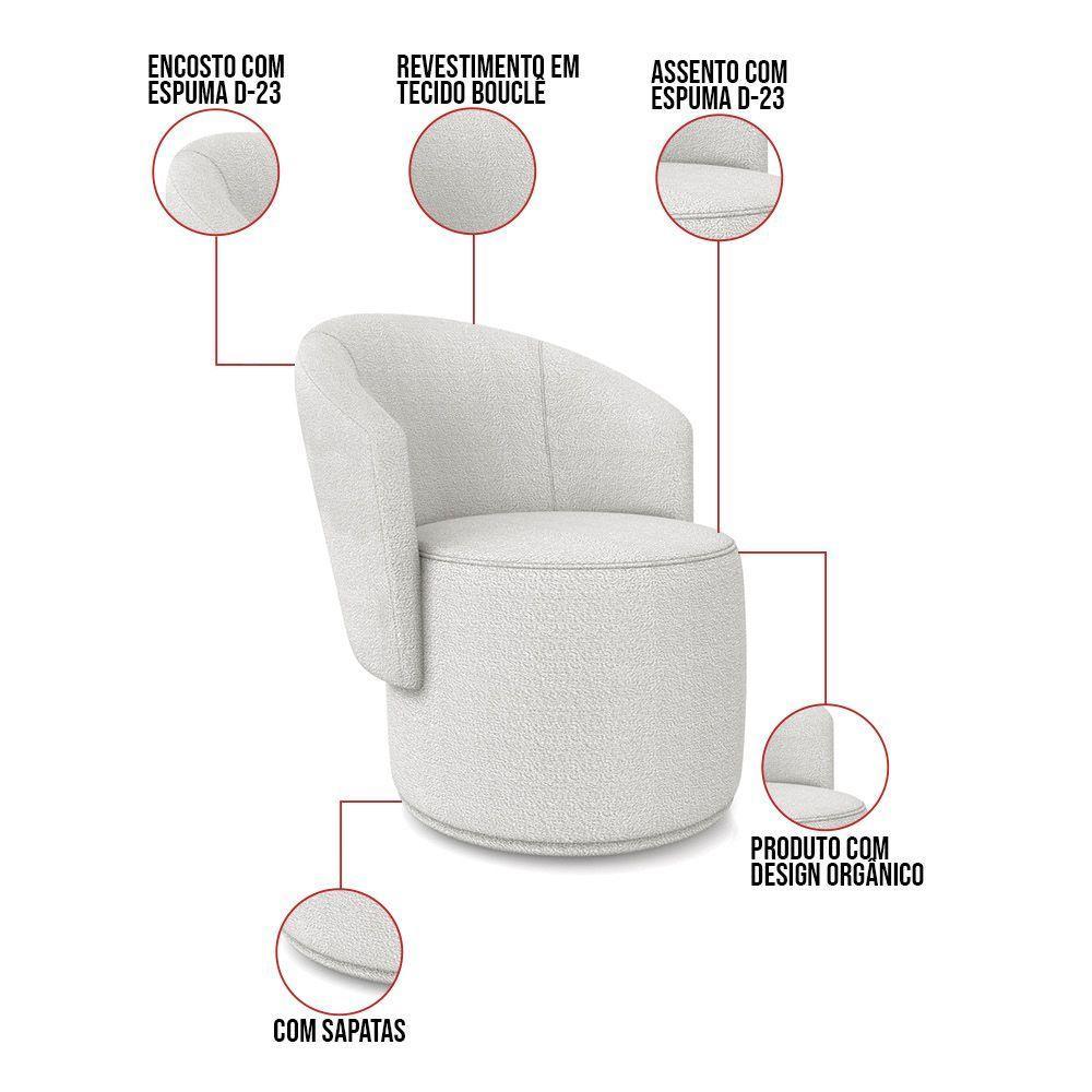 Poltrona Decorativa Orgânica Fixa Para Sala Kit 2 Malu Bouclê Cinza M11 - D'rossi - 3