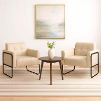 Poltrona Sala Industrial Alta Tubo Preto Kit 2 Elisa Sintético Bege D03 - D'rossi - 1