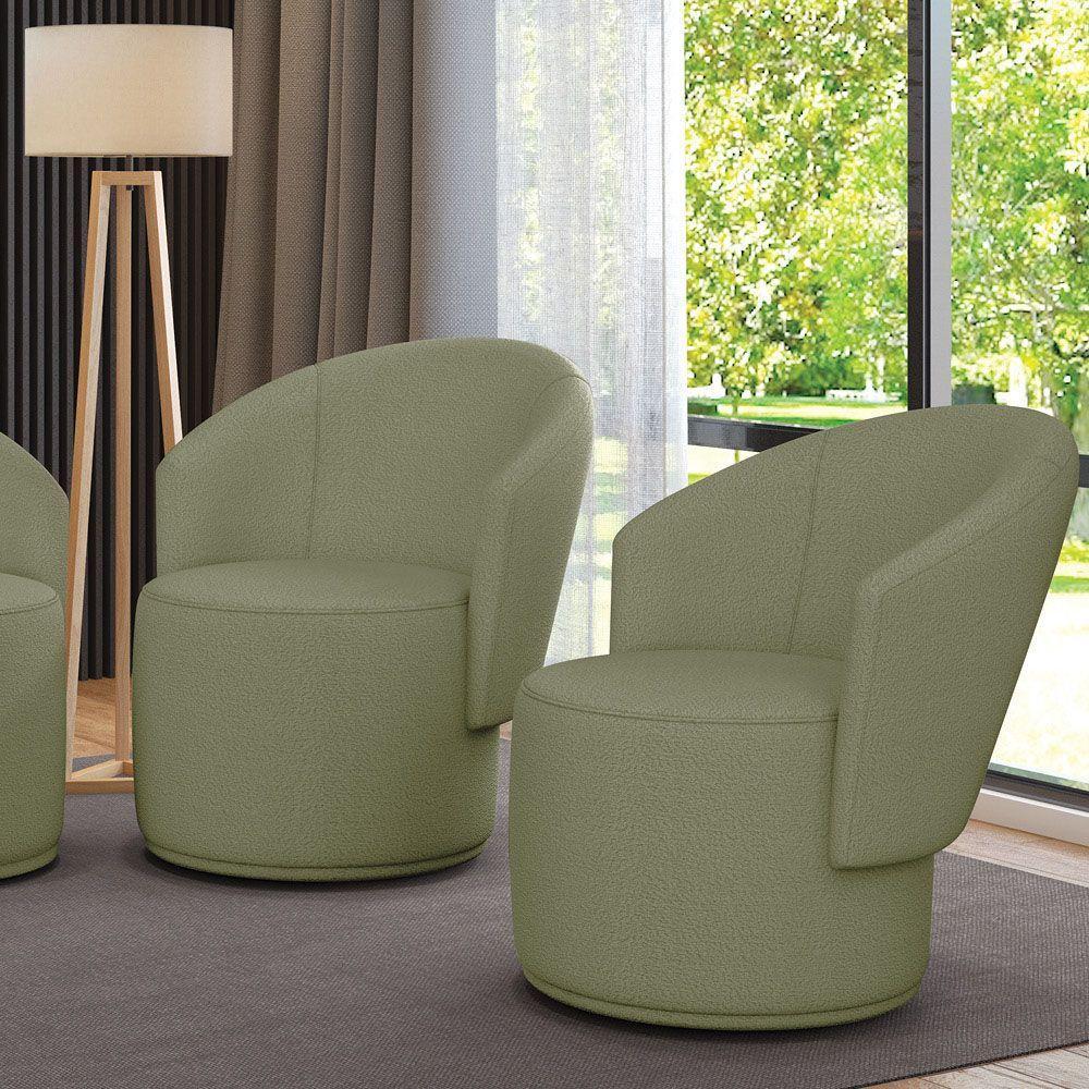 Poltrona Decorativa Orgânica Fixa Para Sala Kit 2 Malu Bouclê Pistache M11 - D'rossi - 1