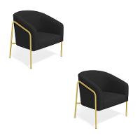 Poltrona Sala Industrial Alta Dourado Kit 2 Stella Veludo D03 - D'rossi Preto - 2