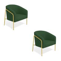 Poltrona Sala Industrial Alta Dourado Kit 2 Stella Veludo D03 - D'rossi Verde - 2