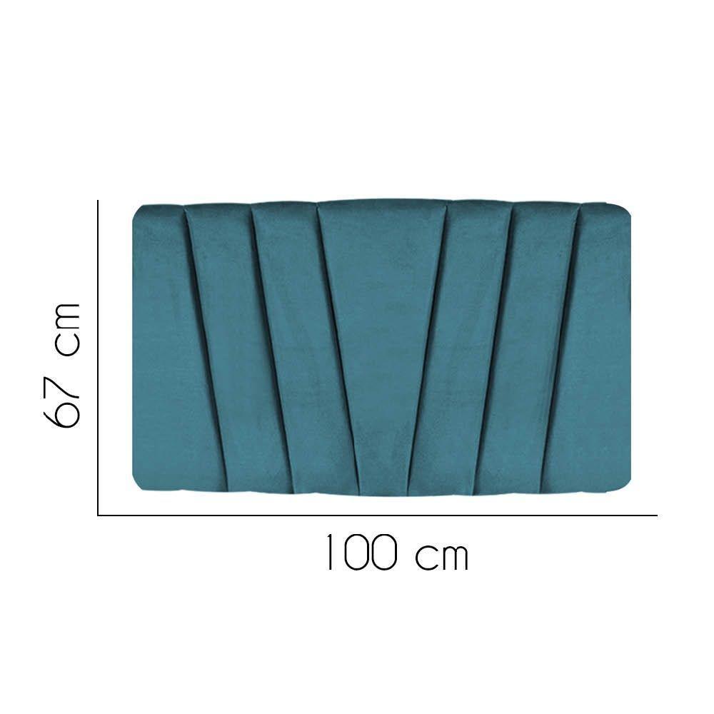 Painel Cabeceira Estofada Bélgica 100cm Cama Box Solteiro Veludo Azul Turquesa- Mabe Magazine - 2