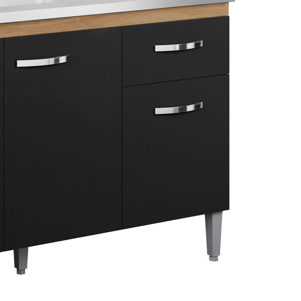 Balcão Gabinete De Pia Cozinha Multiuso 120cm Sem Tampo Gabriela Amêndoa/preto- Mabe Magazine - 3