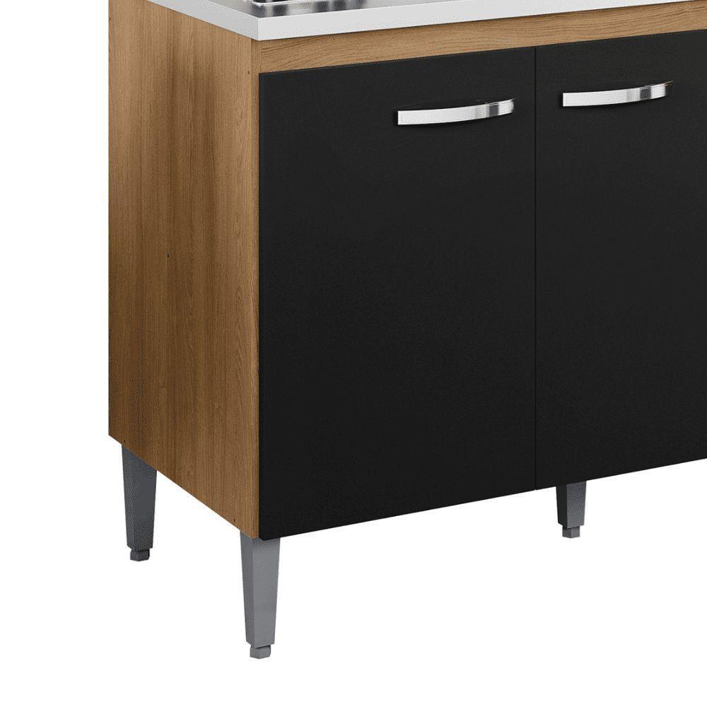 Balcão Gabinete De Pia Cozinha Multiuso 120cm Sem Tampo Gabriela Amêndoa/preto- Mabe Magazine - 4