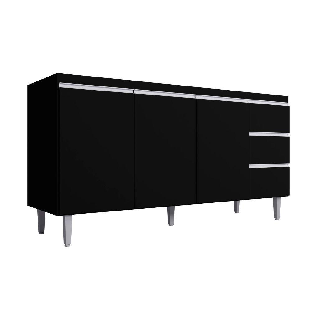 Balcão Gabinete De Pia Para Cozinha Sem Tampo 150cm 3 Portas Andréia Preto Fosco- Mabe Magazine - 1