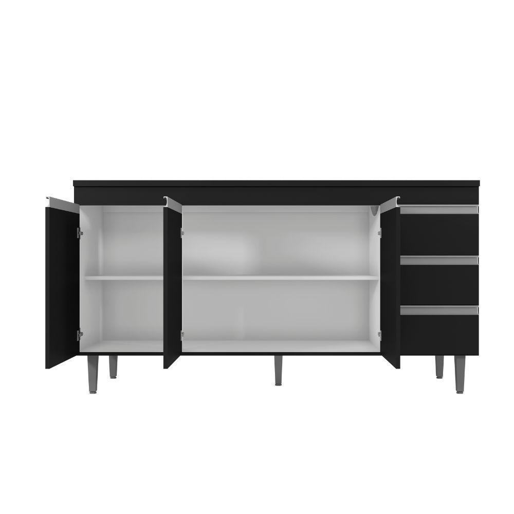 Balcão Gabinete De Pia Para Cozinha Sem Tampo 150cm 3 Portas Andréia Preto Fosco- Mabe Magazine - 2