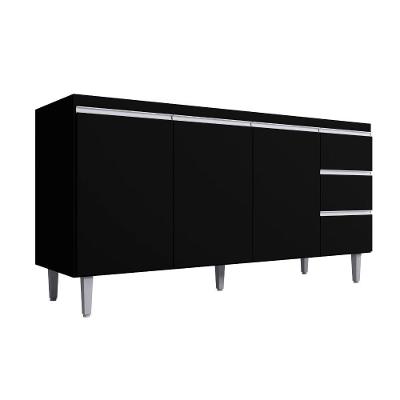 Balcão Gabinete De Pia Para Cozinha Sem Tampo 150cm 3 Portas Andréia Preto Fosco- Mabe Magazine