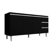 Balcão Gabinete De Pia Para Cozinha Sem Tampo 150cm 3 Portas Andréia Preto Fosco- Mabe Magazine - 1