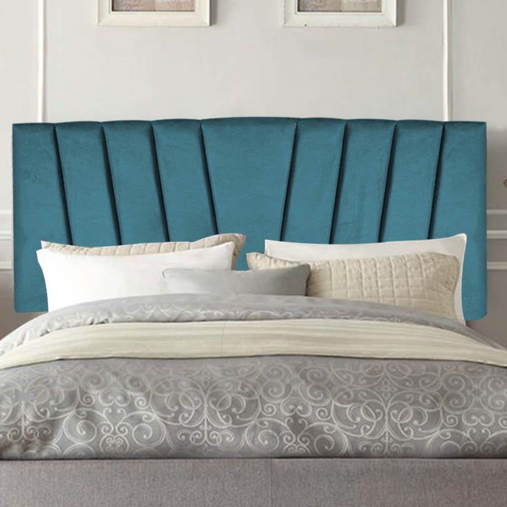 Painel Cabeceira Estofada Bélgica 160cm Cama Box Queen Veludo Azul Turquesa- Mabe Magazine - 1