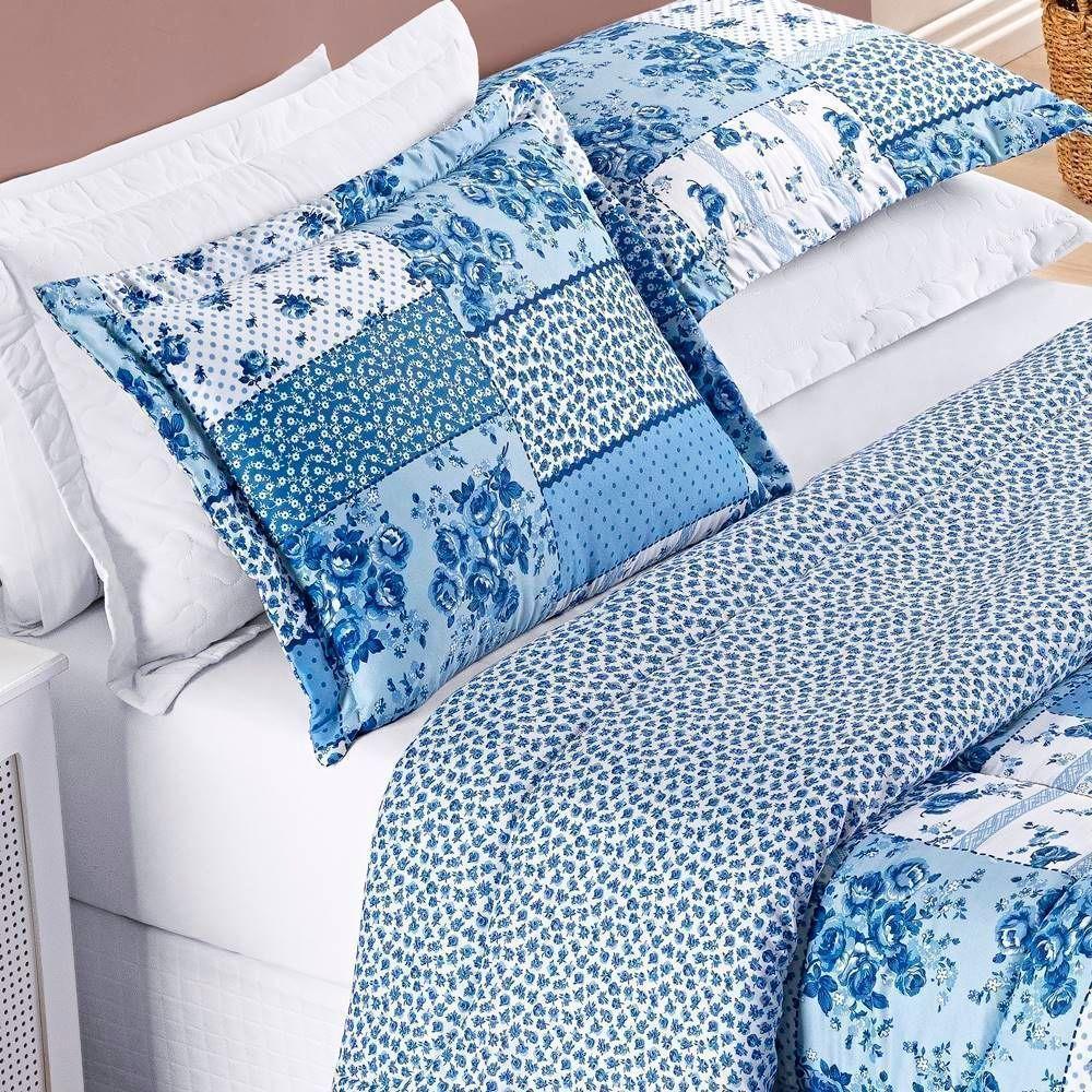 Edredom 2,40m X 2,20m + Jogo De Cama Bouti Estampado Queen 06 Peças 100% Poliéster - Azul Sereno - 5