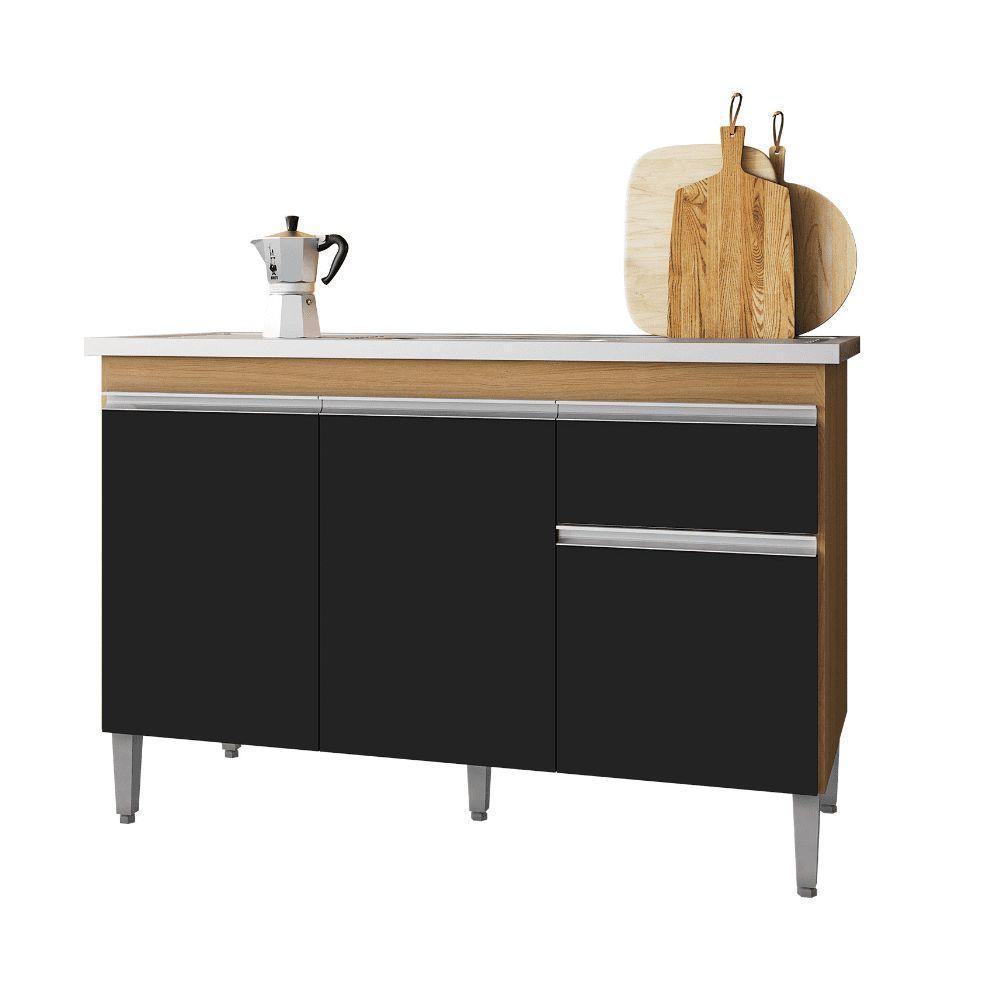 Balcão Gabinete De Pia Para Cozinha Sem Tampo 120cm Tatiane Amêndoa/preto- Mabe Magazine - 2