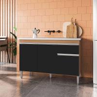 Balcão Gabinete De Pia Para Cozinha Sem Tampo 120cm Tatiane Amêndoa/preto- Mabe Magazine - 1