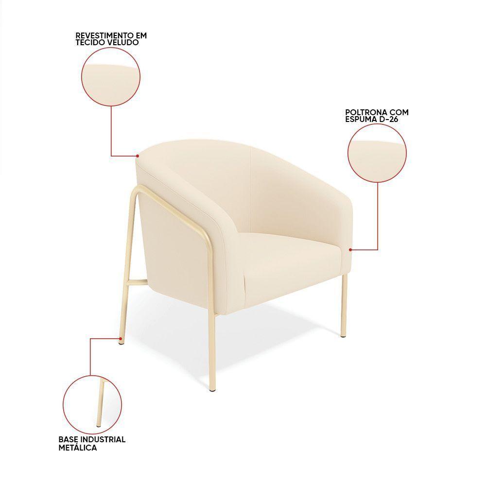 Poltrona Sala Industrial Alta Champanhe Stella Veludo D03 - D'rossi Marsala - 6