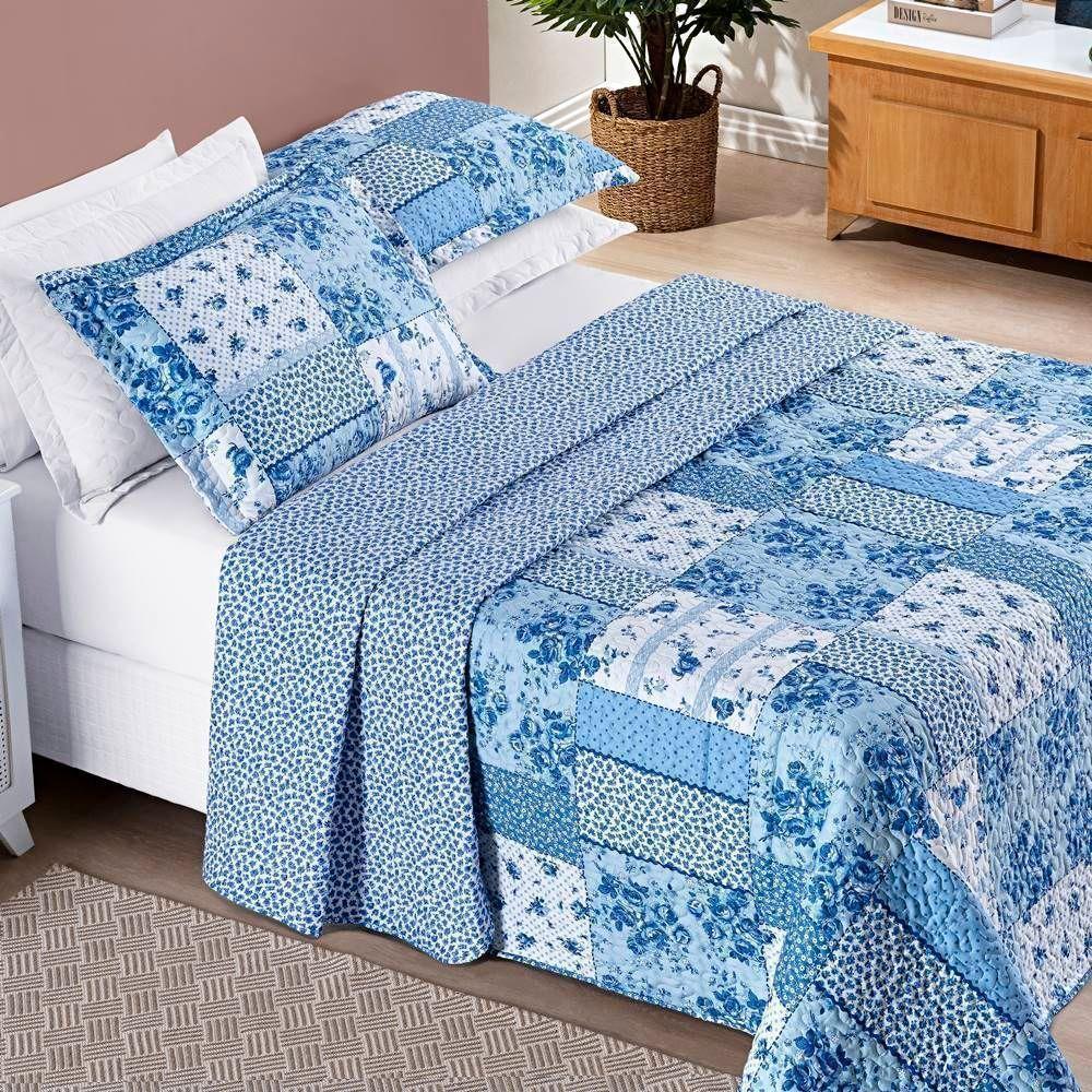 Colcha + Jogo De Cama Bouti Estampado King 06 Peças 100% Poliéster - Azul Sereno - 2