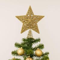 Estrela Ponteira De Natal Champanhe Luxo Com Glitter Arabesco – Topo De árvore 20cm Com Base Espiral - 2