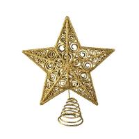 Estrela Ponteira De Natal Champanhe Luxo Com Glitter Arabesco – Topo De árvore 20cm Com Base Espiral - 5