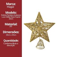 Estrela Ponteira De Natal Champanhe Luxo Com Glitter Arabesco – Topo De árvore 20cm Com Base Espiral - 6