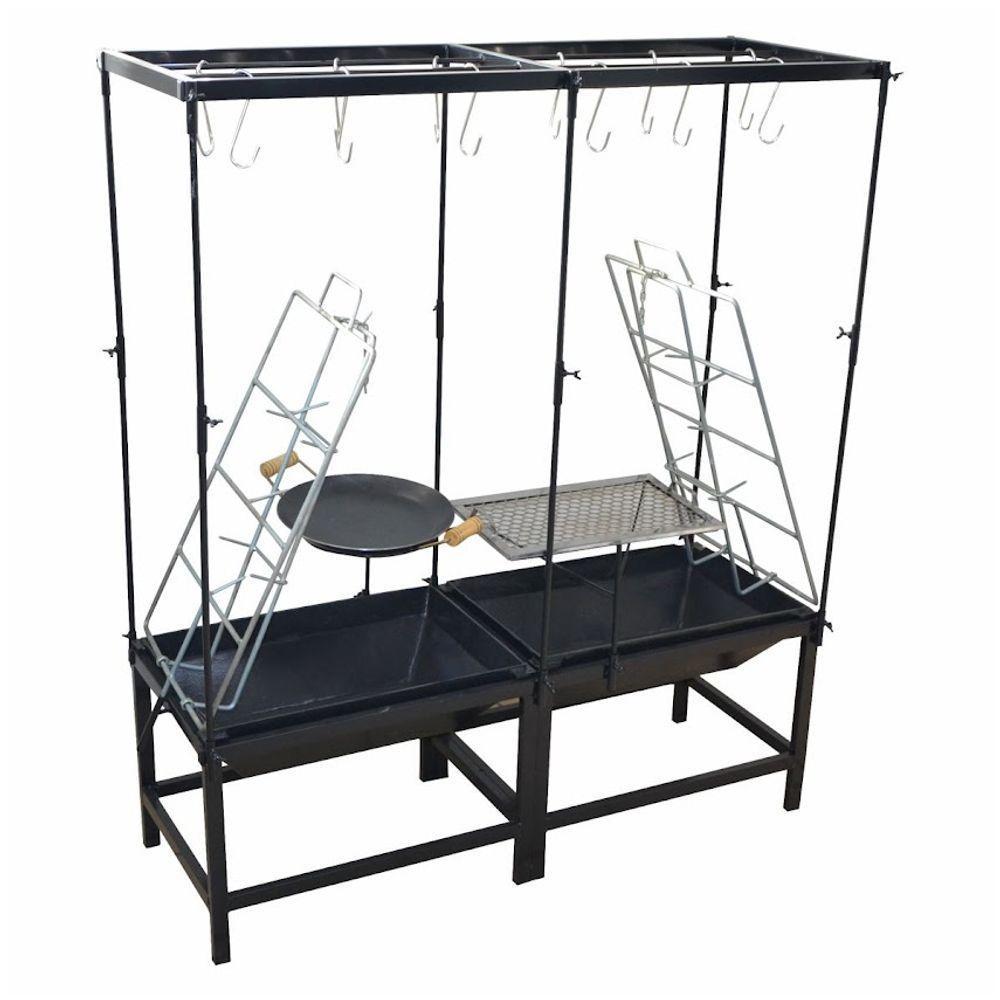 Estação Churrasco Dupla Fogo Chão Picanheira Grelha E Varal - 1