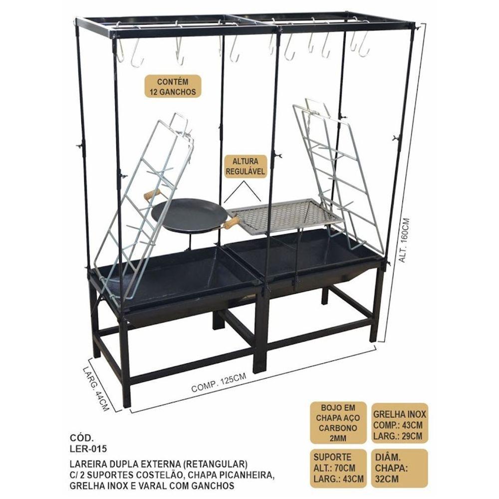Estação Churrasco Dupla Fogo Chão Picanheira Grelha E Varal - 3