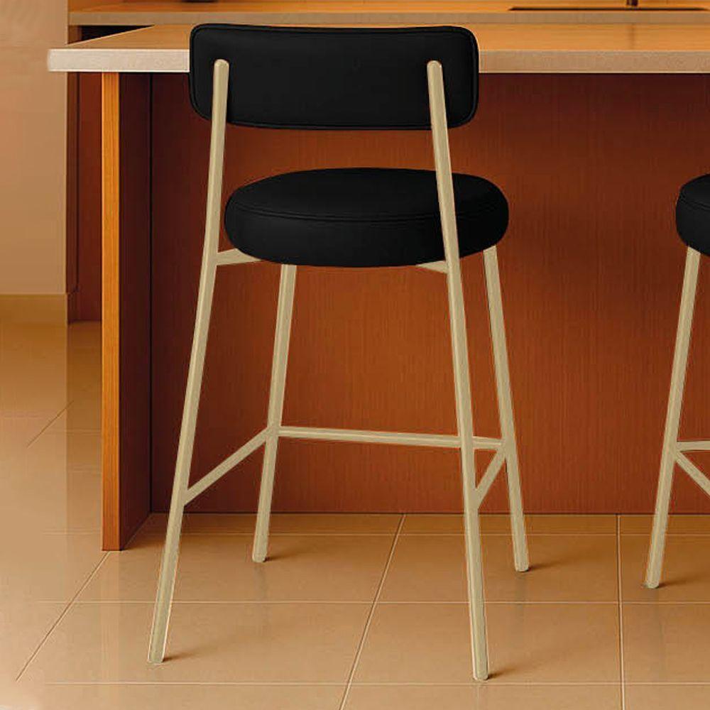 Banqueta Cozinha Alta Com Encosto Industrial Champanhe Londres Pu D03 - D'rossi Cor Preto - 1