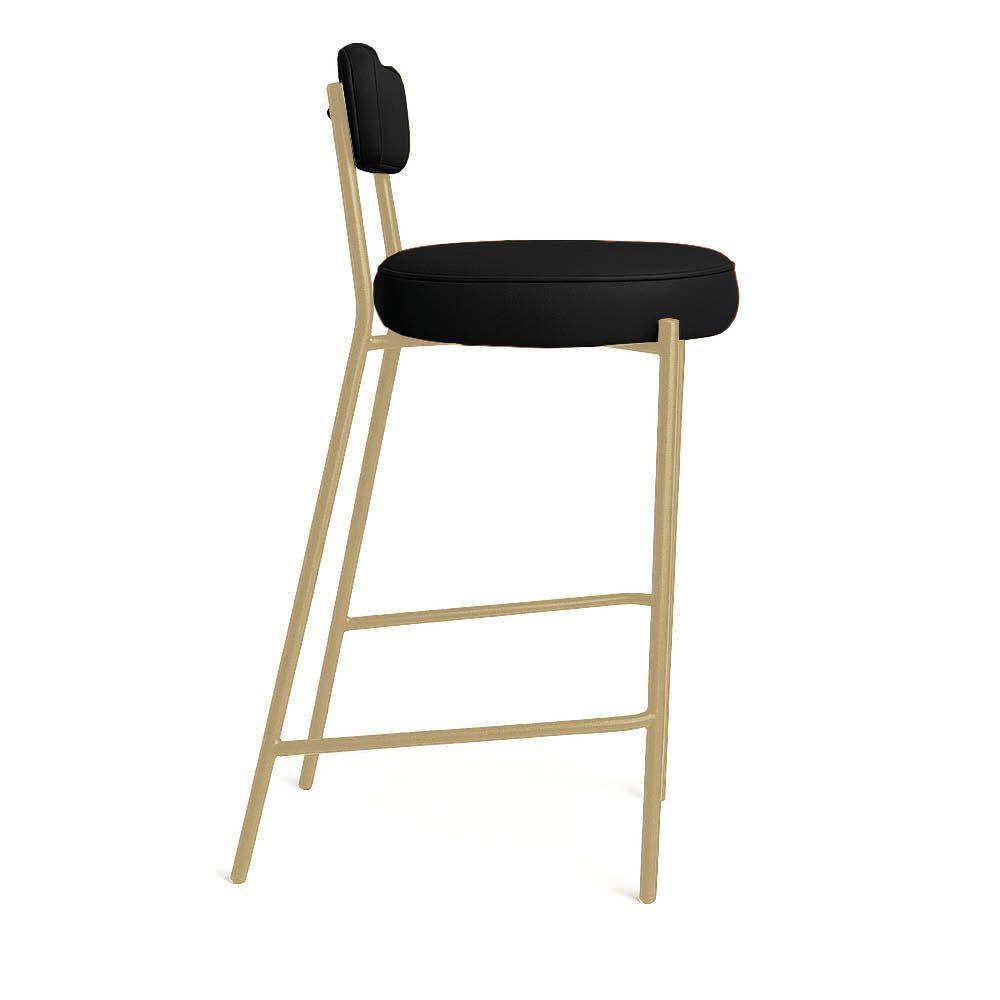 Banqueta Cozinha Alta Com Encosto Industrial Champanhe Londres Pu D03 - D'rossi Cor Preto - 5