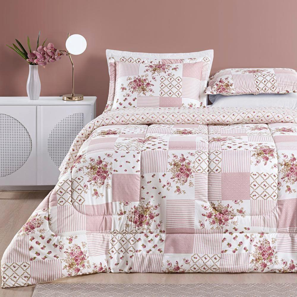 Edredom 2,40m X 2,20m + Jogo De Cama Casal Padrão Bouti 06 Peças 100% Poliéster - Rosa Matura - 6