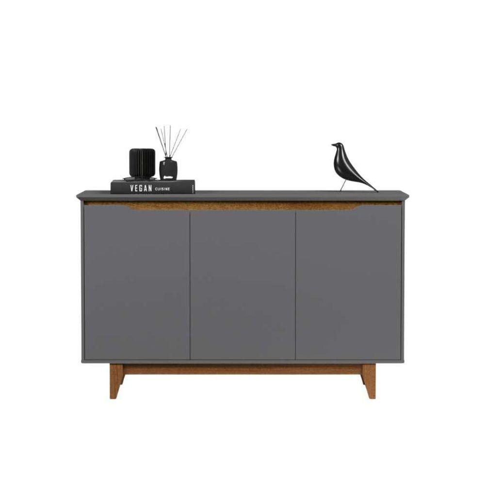 Buffet Aparador 3 Portas Mdf Pés Madeira Hall De Entrada Flow Sala De Estar Cozinha Cinza - 1