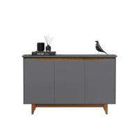 Buffet Aparador 3 Portas Mdf Pés Madeira Hall De Entrada Flow Sala De Estar Cozinha Cinza - 1
