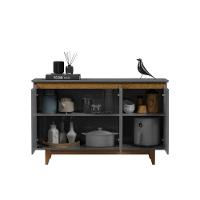 Buffet Aparador 3 Portas Mdf Pés Madeira Hall De Entrada Flow Sala De Estar Cozinha Cinza - 2