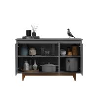 Buffet Aparador 3 Portas Mdf Pés Madeira Hall De Entrada Flow Sala De Estar Cozinha Cinza - 3