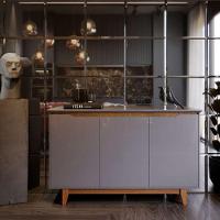 Buffet Aparador 3 Portas Mdf Pés Madeira Hall De Entrada Flow Sala De Estar Cozinha Cinza