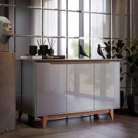 Buffet Aparador 3 Portas Mdf Pés Madeira Hall De Entrada Flow Sala De Estar Cozinha Cinza - 6