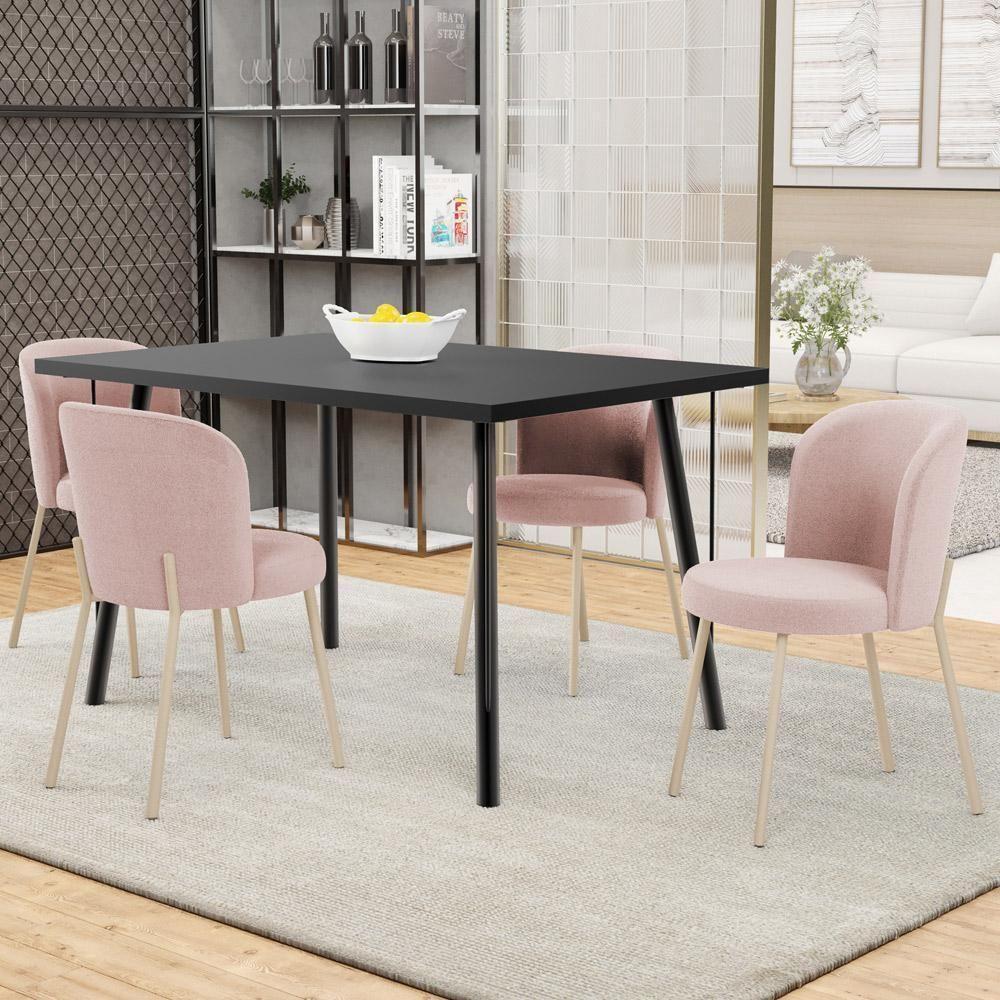 Cadeira Para Sala De Jantar Cozinha Estofada Gavi Arena L02 Bouclê Rosê - Lyam Decor - 2