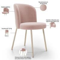 Cadeira Para Sala De Jantar Cozinha Estofada Gavi Arena L02 Bouclê Rosê - Lyam Decor