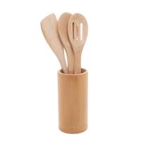 Conjunto 3 Utensílios + Suporte Em Bambu Lyor - 1