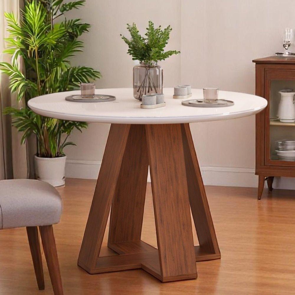 Mesa De Jantar Tampo Redondo Chanfrado Curvo Mad/vid 103cm Kiara Freijó Off White- Mabe Magazine - 1