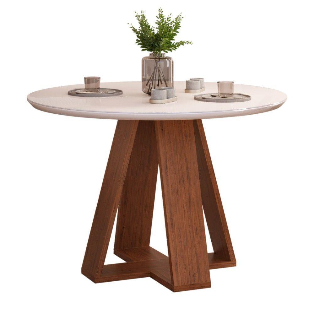 Mesa De Jantar Tampo Redondo Chanfrado Curvo Mad/vid 103cm Kiara Freijó Off White- Mabe Magazine - 2