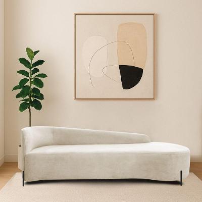 Divã Recamier Orgânico França 180cm Lado Dir Pés Metal Preto Linho Cor Bege