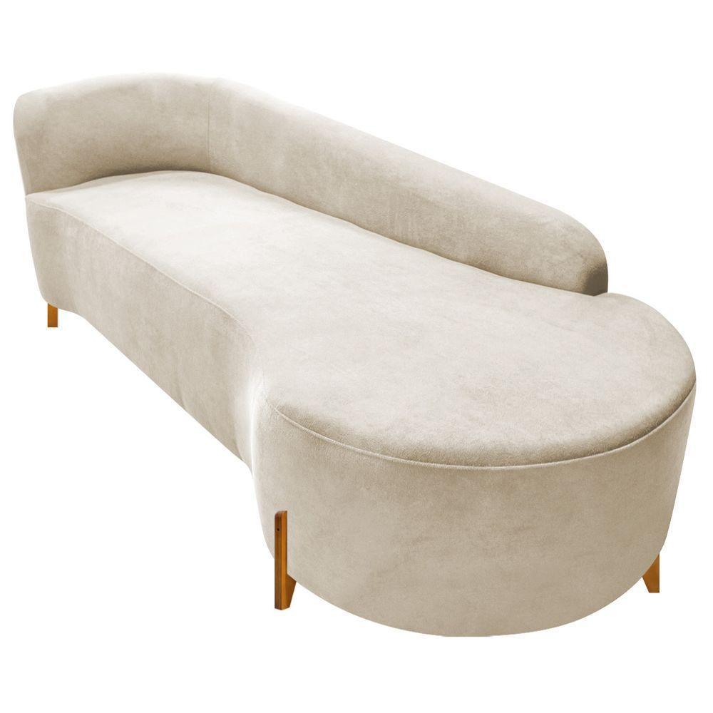 Divã Recamier Orgânico França 200cm Lado Dir Pés Madeira Linho Cor Bege - 3