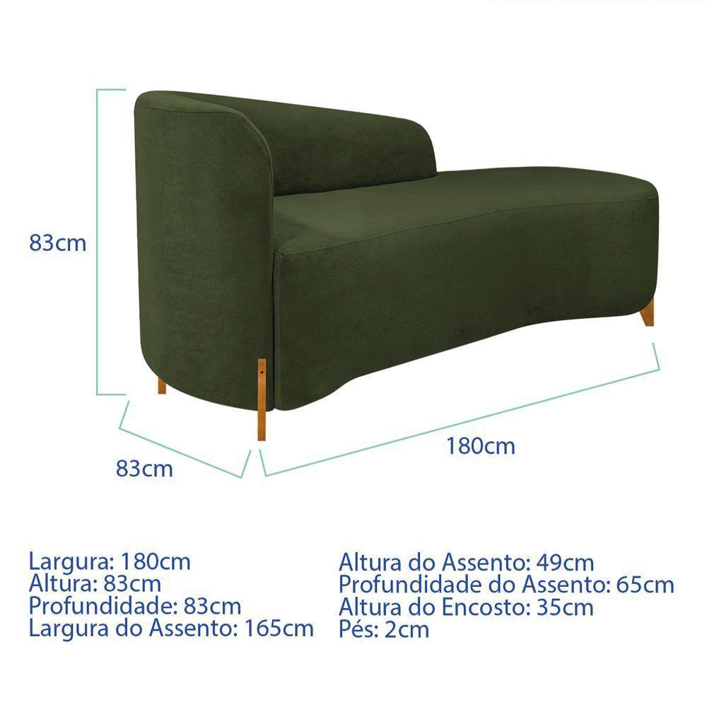 Divã Recamier Orgânico França 180cm Lado Dir Pés Madeira Linho Cor Verde - 6