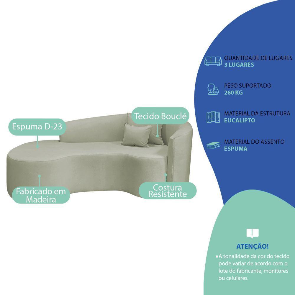 Divã Recamier Curvo Sala De Estar Recepção Inglaterra 180cm Lado Esquerdo Bouclé Verde Oliva - 4