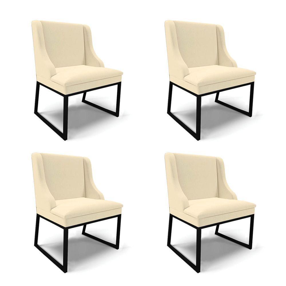 Cadeira Sala De Jantar Industrial Preto Kit 4 Liz Linho D03 - D'rossi Bege - 1