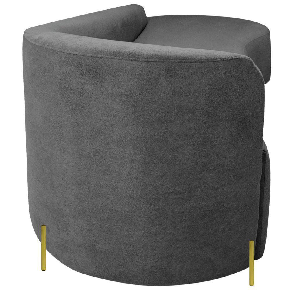 Divã Recamier Orgânico França 180cm Lado Dir Pés Metal Dourado Bouclé Cor Cinza - 5