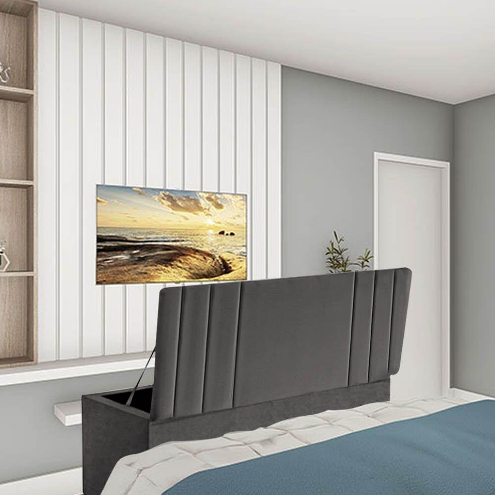 Calçadeira Baú Recamier Estofada Cama De Solteiro 100cm Grécia Suede Cinza Escuro- Mabe Magazine - 1