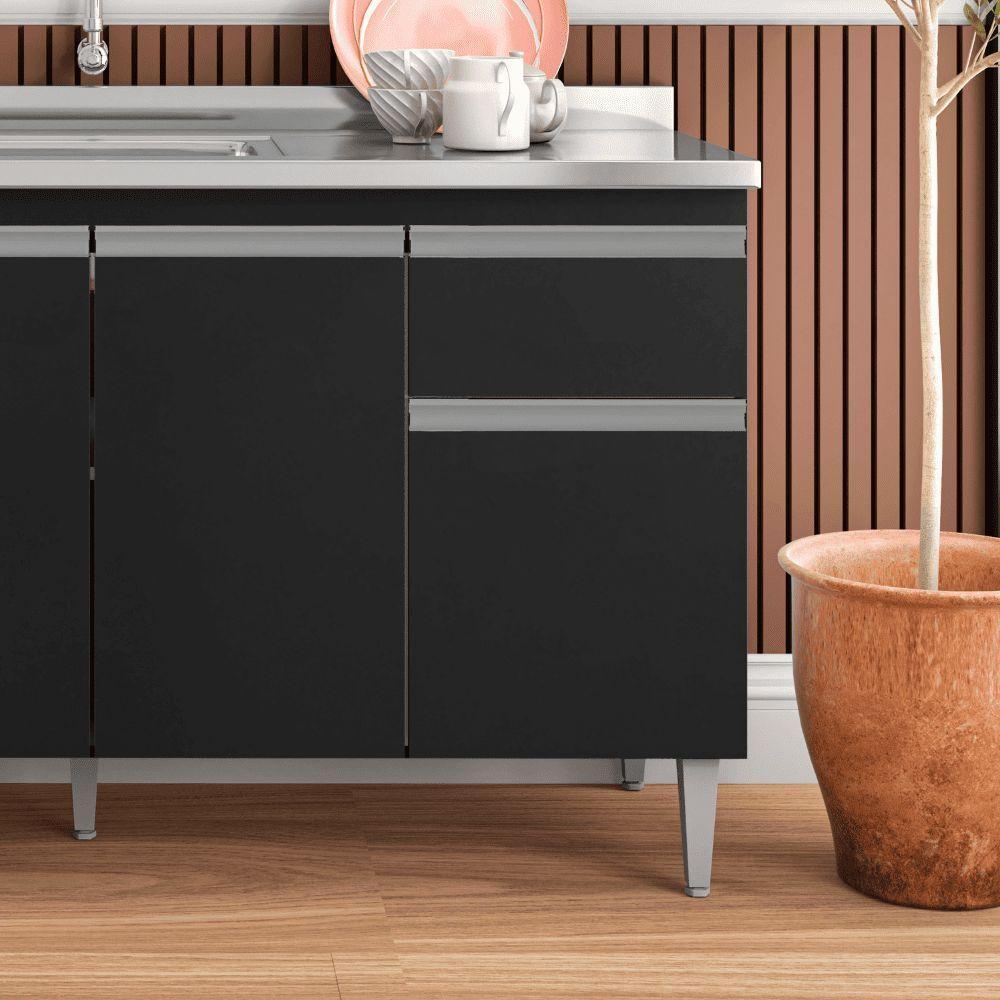 Balcão Gabinete De Pia Para Cozinha Sem Tampo 150cm Tatiane Preto- Mabe Magazine - 2